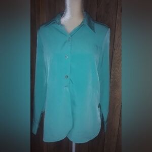 Susan Graver Womans Medium Longsleeve Blouse Shirt,Turqoize Top